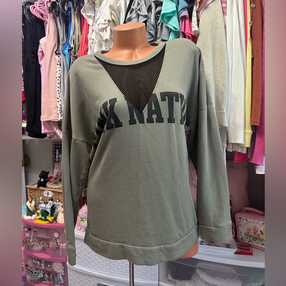 Victoria's Secret PINK Nation Olive Green & Black Mesh Sweatshirt Size M